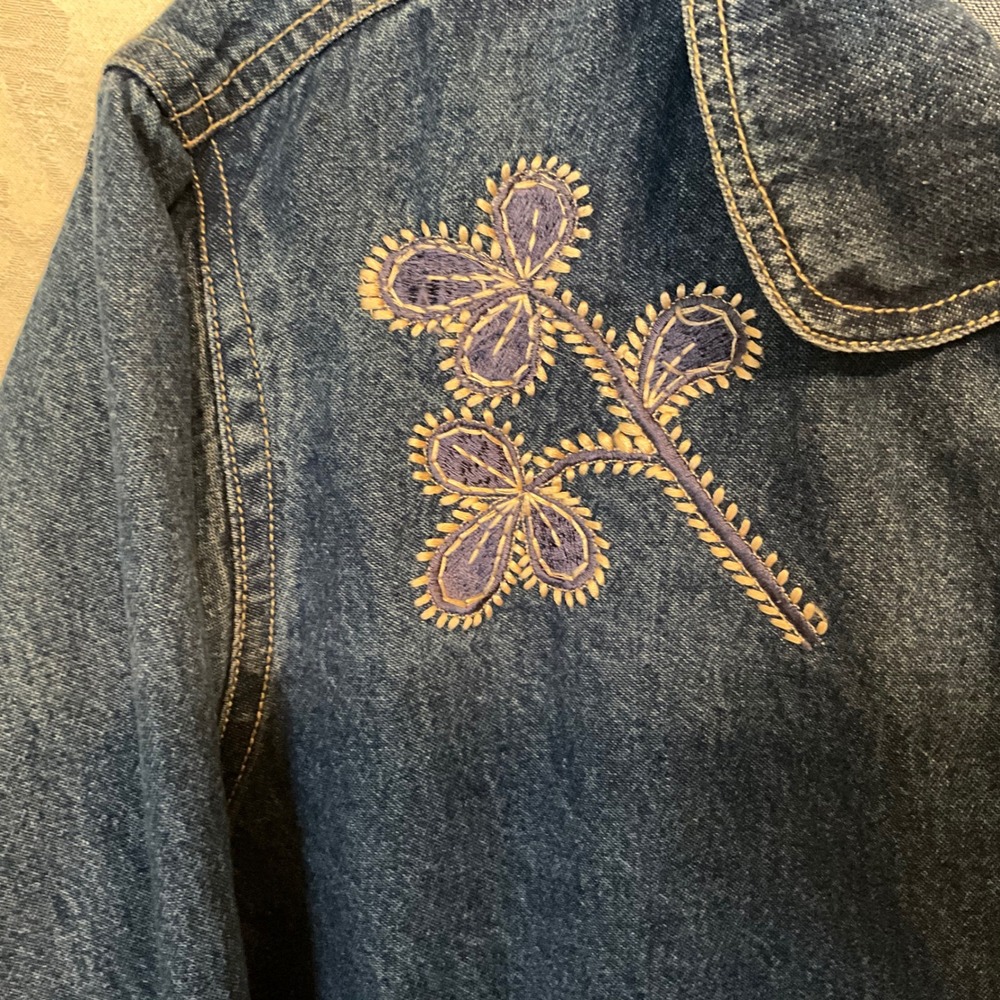 Keren Hart Denim Jacket Women's XL Blue Floral Embroidered Button Front - Picture 3 of 9